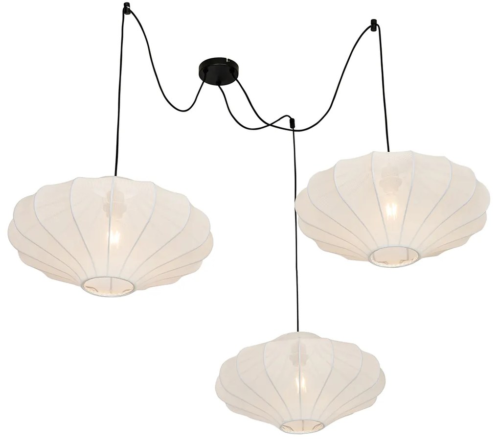 Candeeiro de suspensão design branco 50 cm 3 luzes - Plu Japandi