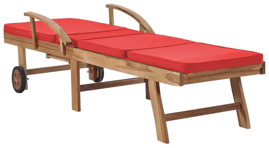 Espreguiçadeiras c/ almofadões 2 pcs teca maciça vermelho