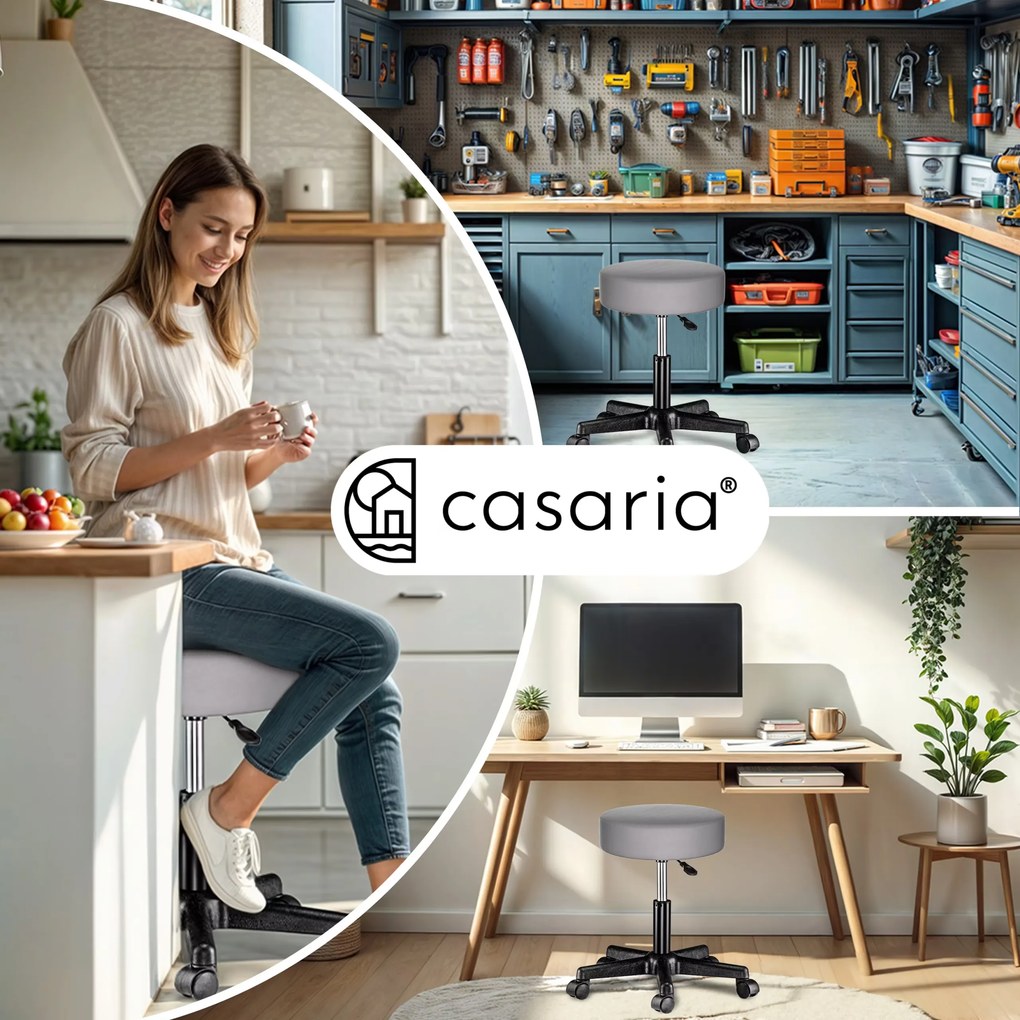 Banco trabalho de rodas em imitação de couro giratório de 360 cinzento