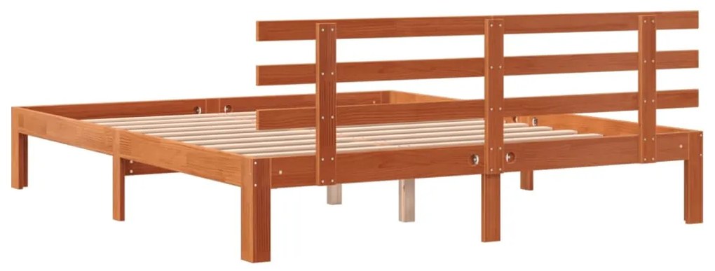 Cama sem colchão 150x200 cm madeira pinho maciça castanho-mel