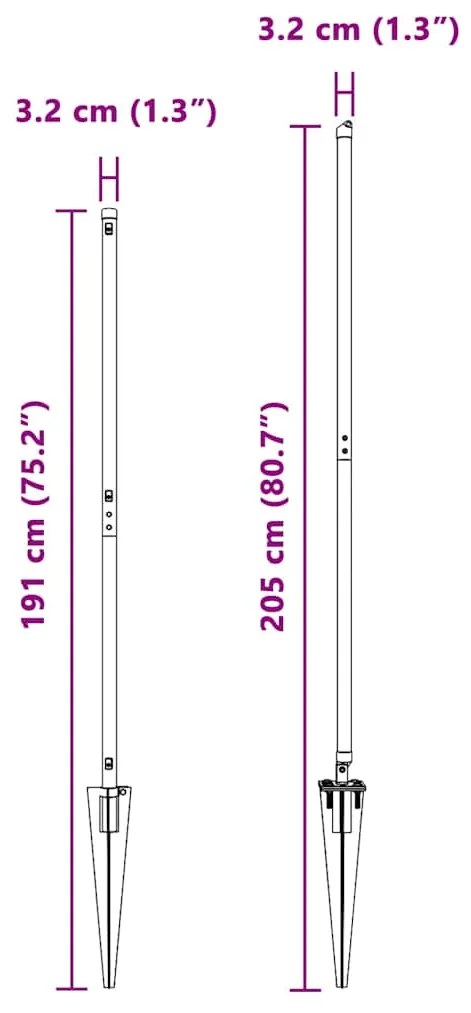 Posts de Cerca com Ponta 26 pcs Ø32 mm 160 cm de Aço Galvanizado