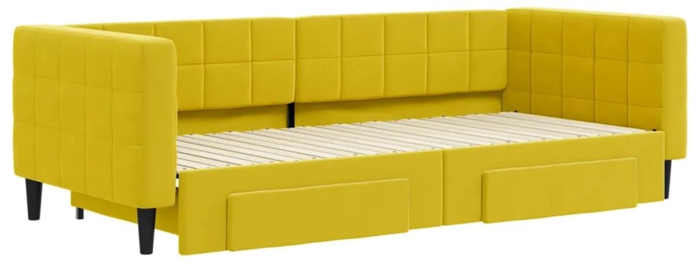 Sofá-cama com gavetão e gavetas 90x200 cm veludo amarelo