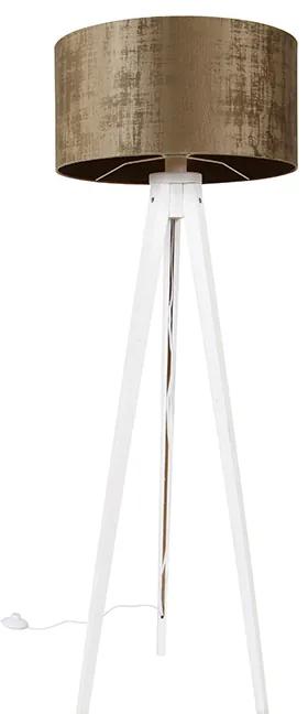 Candeeiro de pé moderno tripé branco abajur veludo castanho 50cm - TRIPOD CLASSIC Moderno