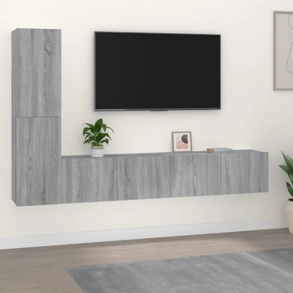 vidaXL Conjunto móveis de TV 4 pcs madeira processada sonoma cinza