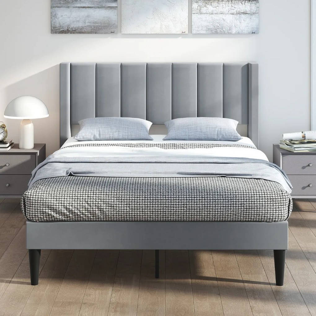 Estrutura de cama de casal 211 x 155 x 105 cm com estrado ripas de madeira (COLCHÃO NÃO INCLUIDO), cabeceira e 4 pés centrais em madeira de borracha