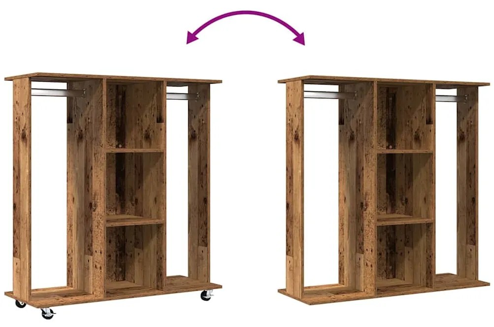 Guarda-roupa com Rodas Madeira Velha 102x38x110 cm Madeira de Engenhar