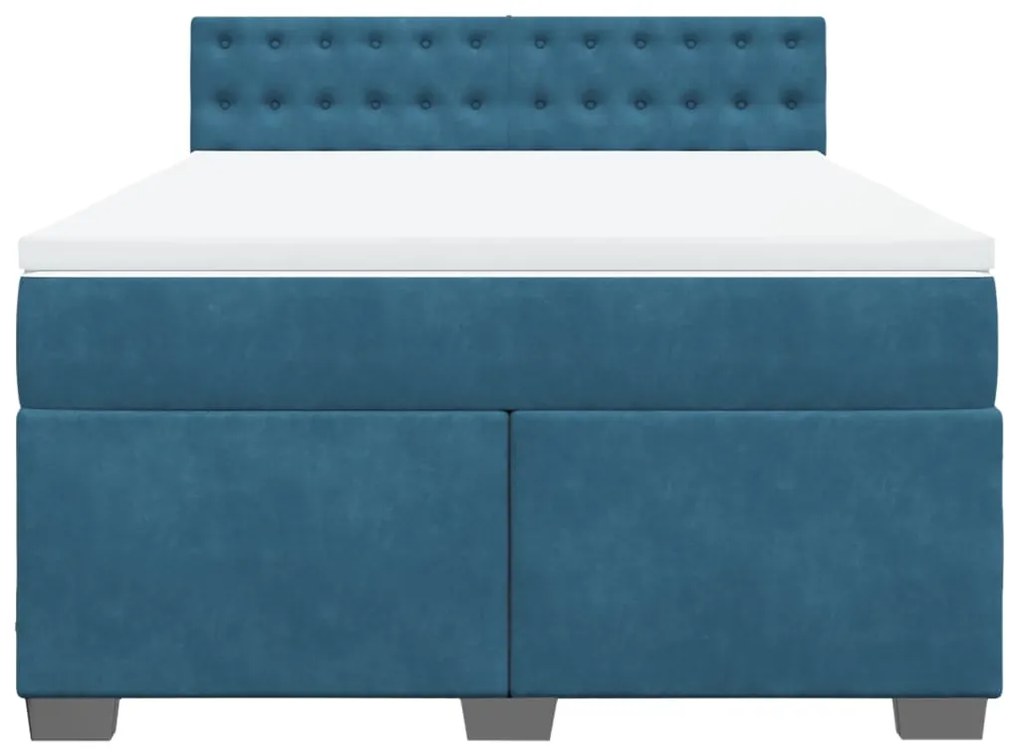 Cama boxspring com colchão 140x190 cm veludo azul