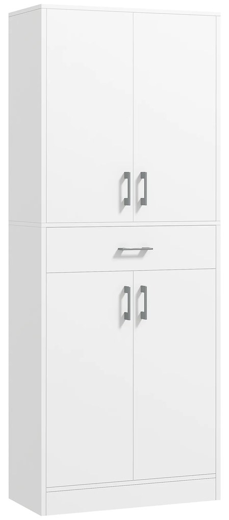 HOMCOM Armário de Cozinha Móvel de Cozinha com 4 Portas 1 Gaveta e Prateleiras Ajustáveis Anti-Tombo Armário de Cozinha Moderno para Sala de Jantar Sala de Estar 70,8x34x180 cm Branco