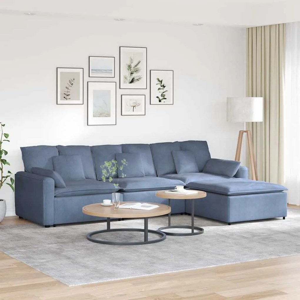 vidaXL Sofá modular com pufes e almofadas azul