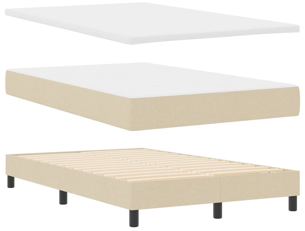 Cama Box Spring com Colchão & Banqueta Creme 120x200 cm Tecido