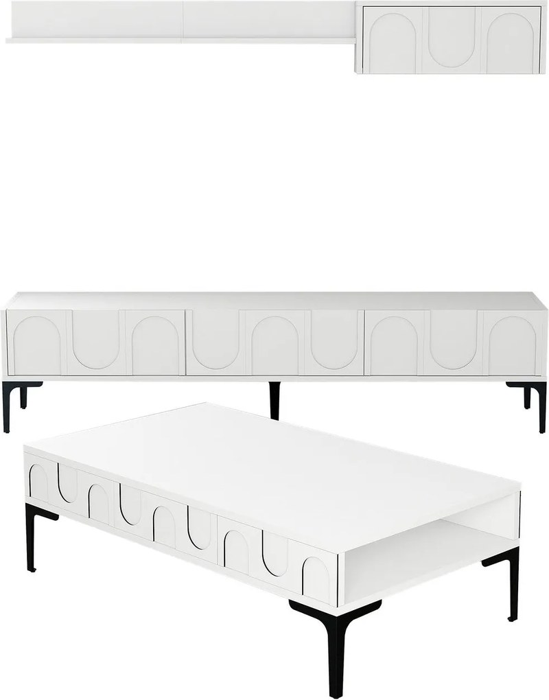 Conjunto de Mobiliário de Sala de Estar Lyon – Branco e Preto – Medida