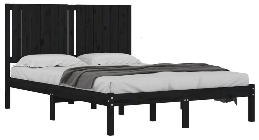 Estrutura de cama 140x190 cm madeira de pinho maciça preto