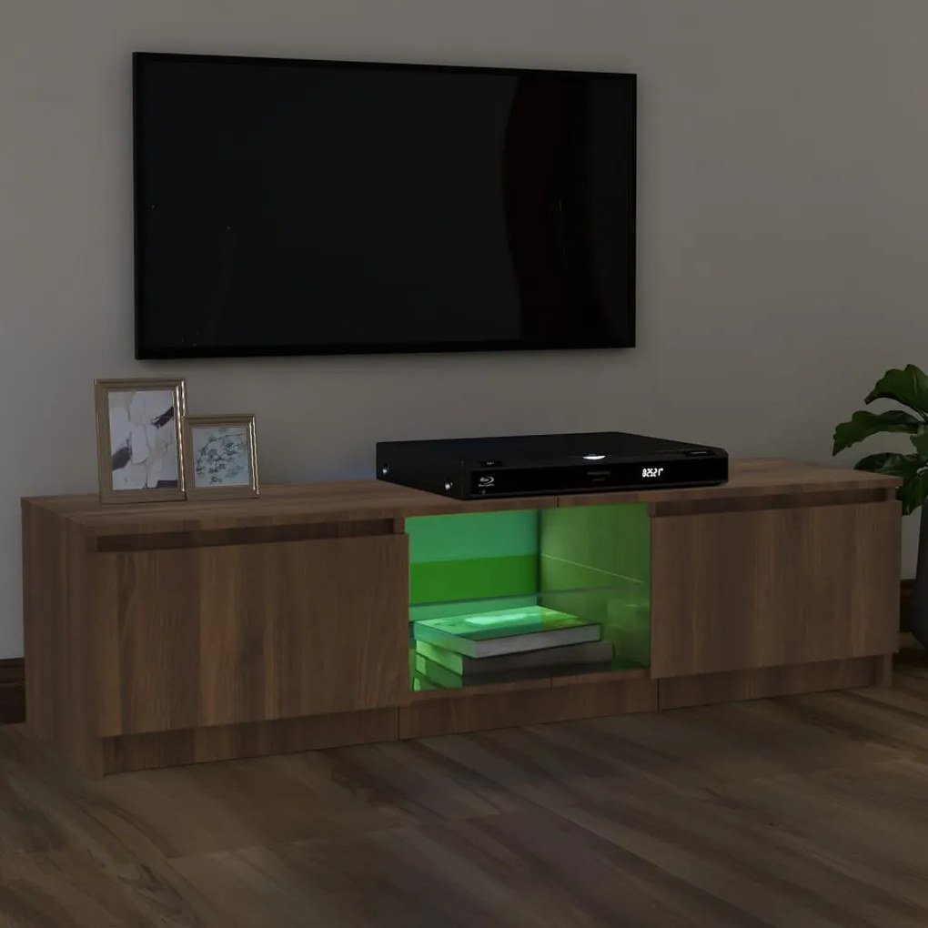 Móvel de TV com luzes LED 120x30x35,5 cm carvalho castanho