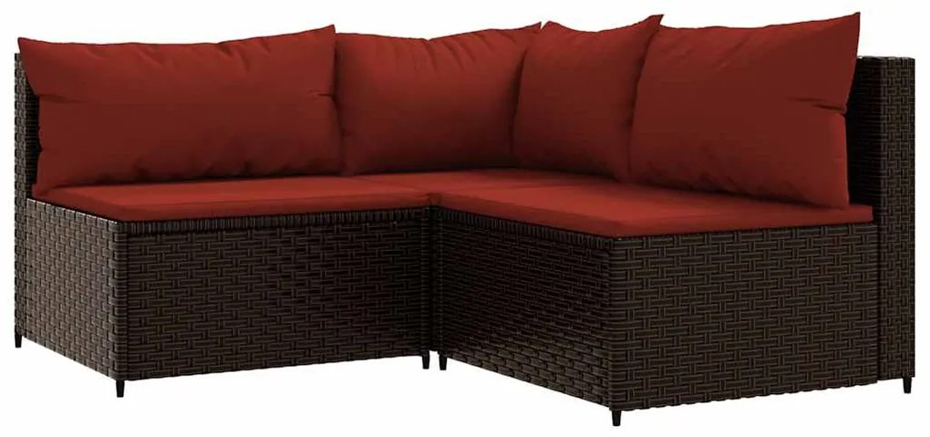 4 pcs conjunto lounge jardim c/ almofadões vime PE castanho