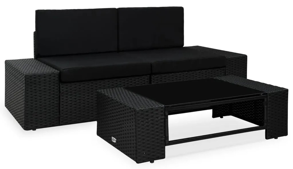 49507 vidaXL 3 pcs conjunto lounge para jardim vime PE preto