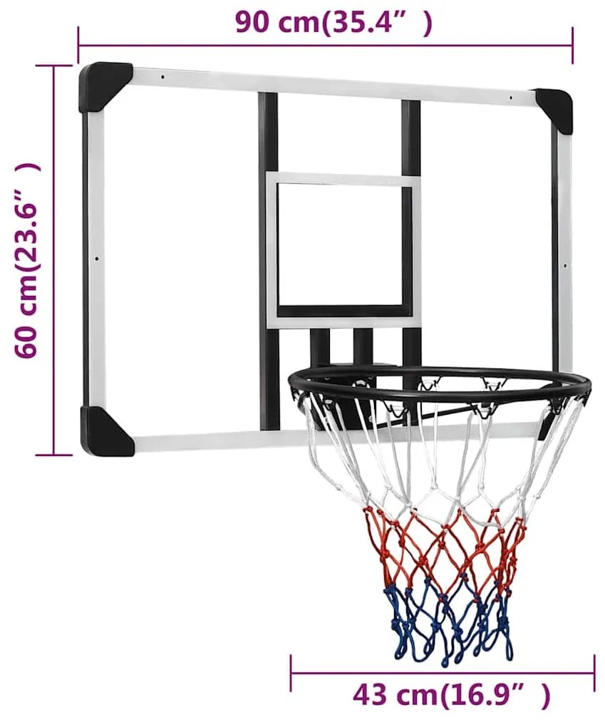 Tabela de basquetebol 90x60x2,5 cm policarbonato transparente
