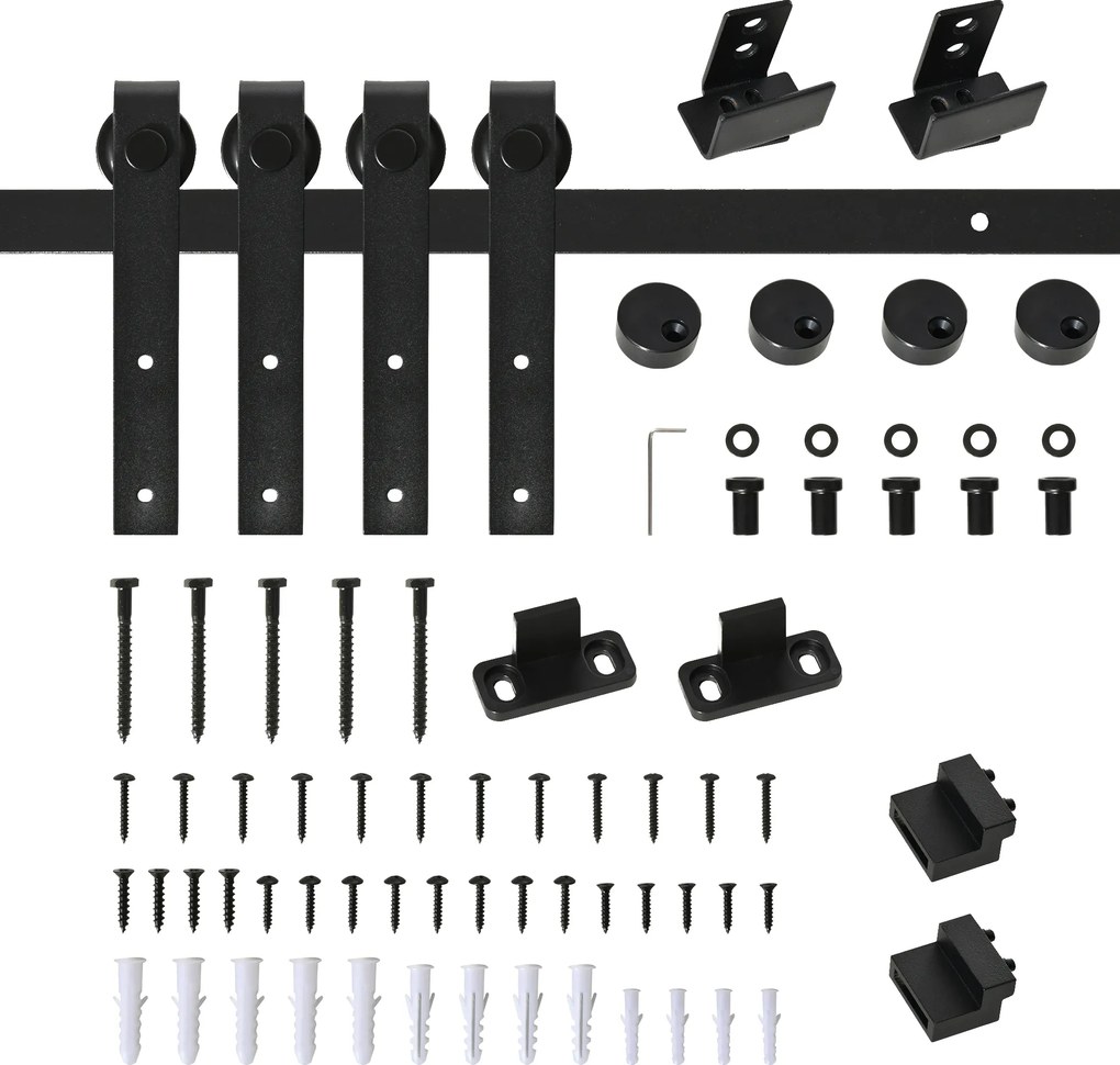 HOMCOM Ferragens para Portas de Correr 183 cm Kit para Porta de Correr Dupla em Madeira Largura 45 cm Aço Carbono Preto | Aosom Portugal