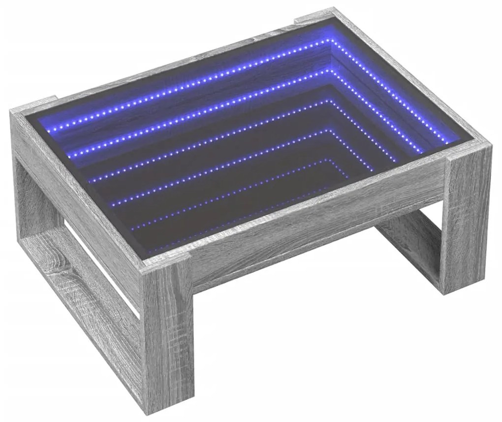Mesa de centro luzes LED Infinity 70x53x30 cm cinzento sonoma