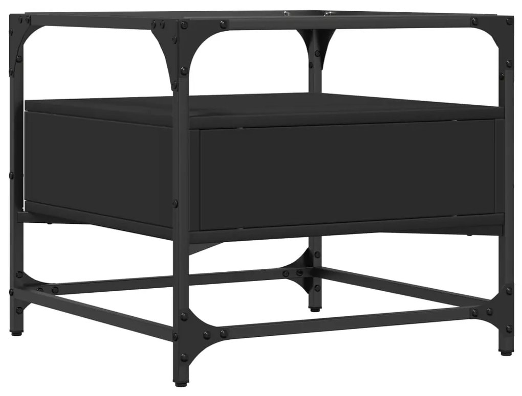Mesa de centro com topo em vidro preto 50x50x45 cm aço