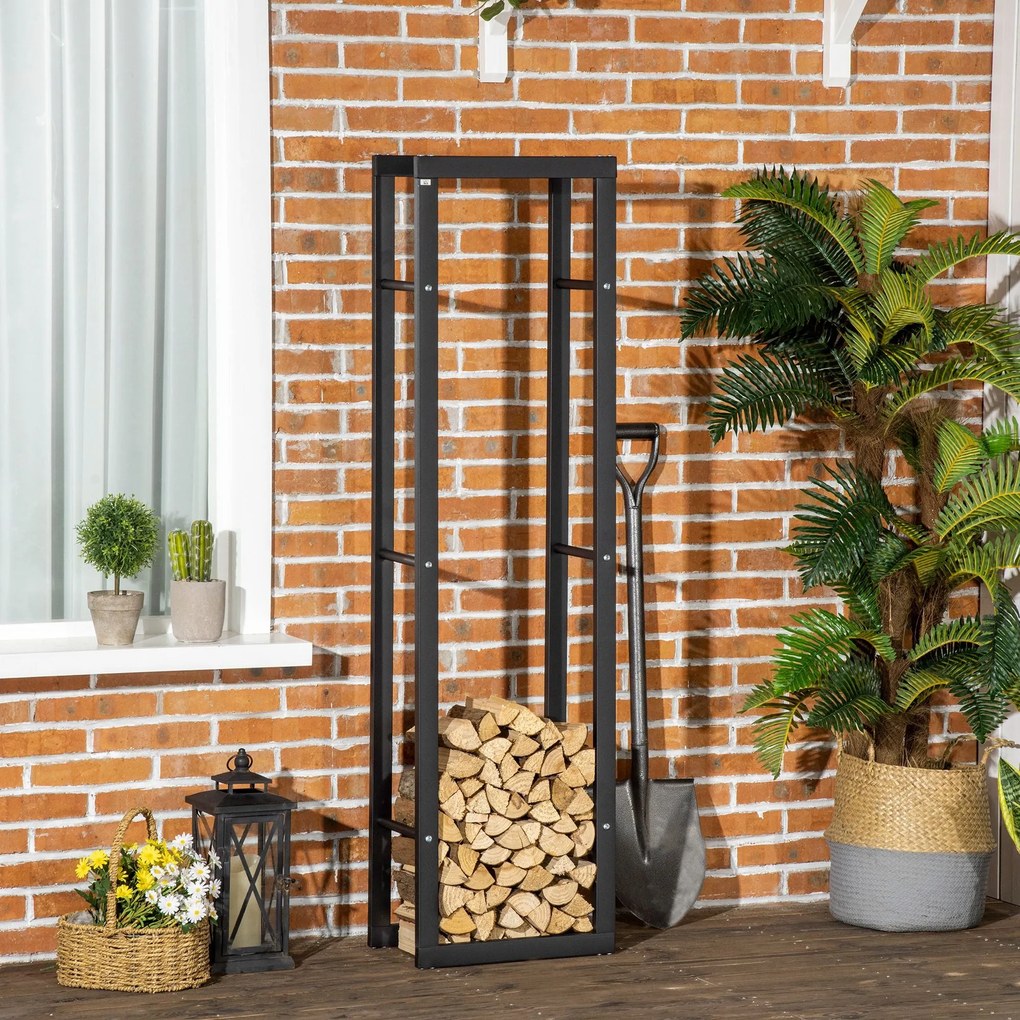 HOMCOM Suporte para Lenha de Metal Porta Lenha Metálico para Interior