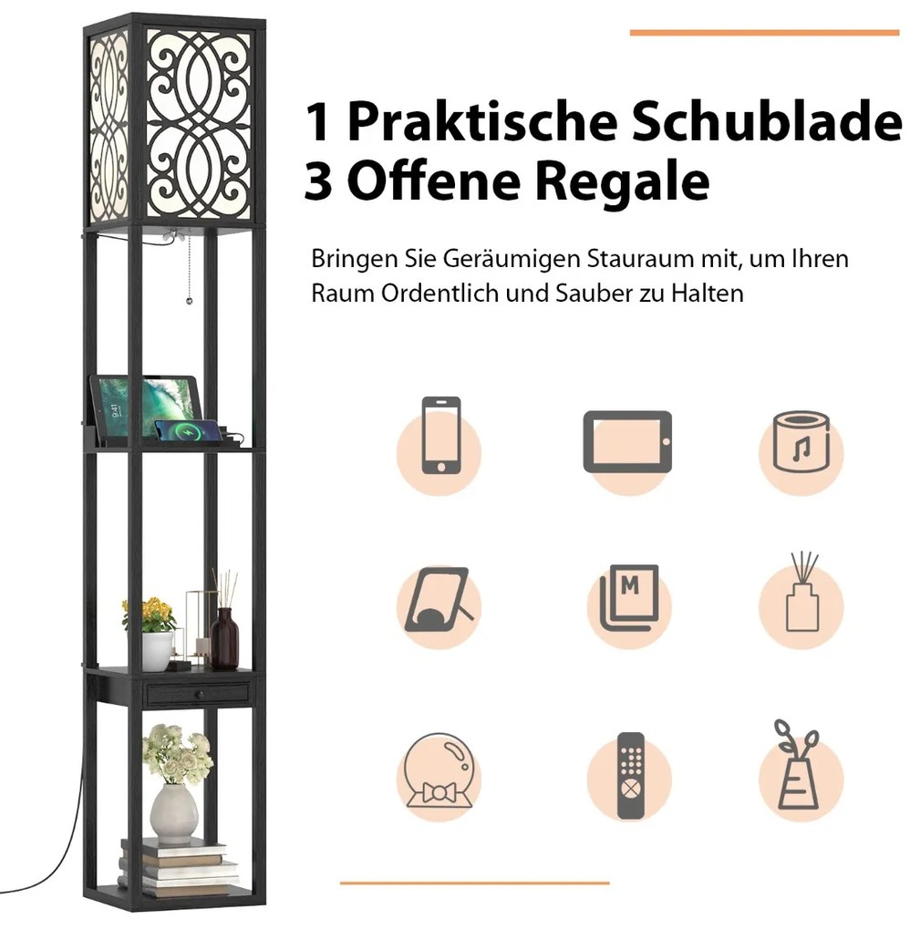 Mesa lateral moderna com abajur e abajur giratório 360° 49 x 34 x 144 cm