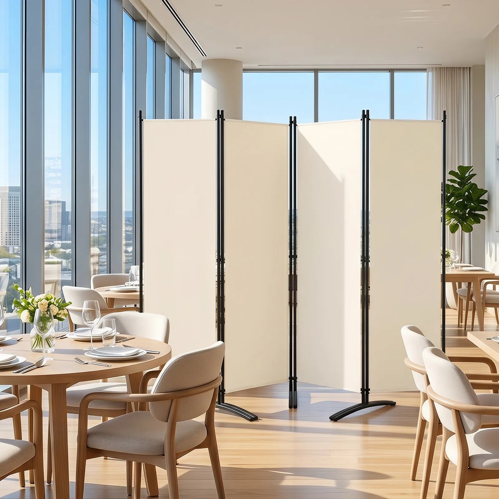 Biombo Separador de Ambientes de 4 Painéis, 224 x 52 x 173 cm, Dobrável, Bege
