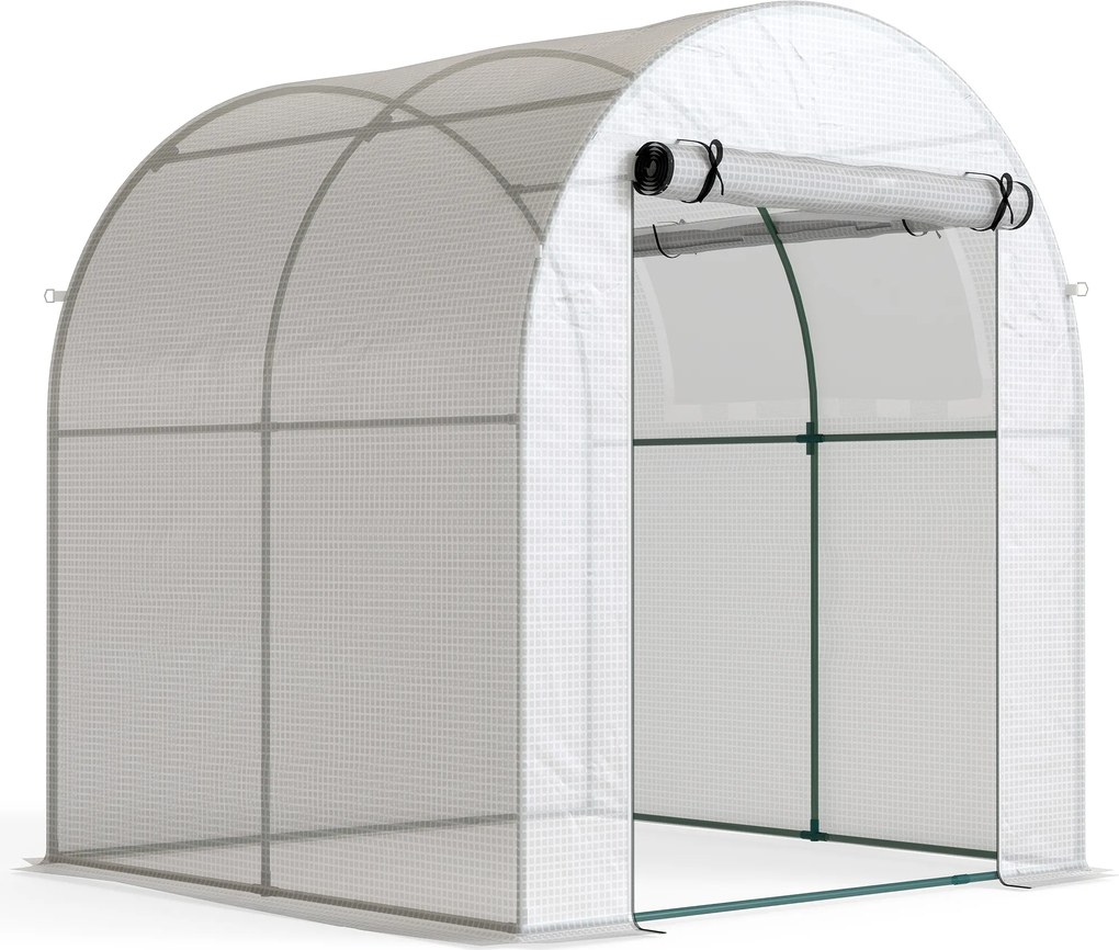 Outsunny Estufa de Jardim 180x180x200 cm Estufa Tipo Túnel Pequena com Porta Enrolável e Janela de Malha para Cultivar Plantas Branco | Aosom Portugal