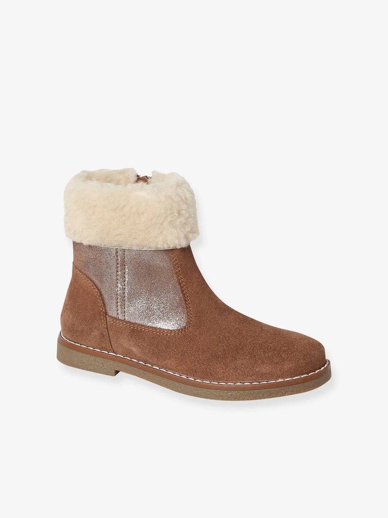 Agora -20%: Botas com forro em pelo e fechos, para menina camelo