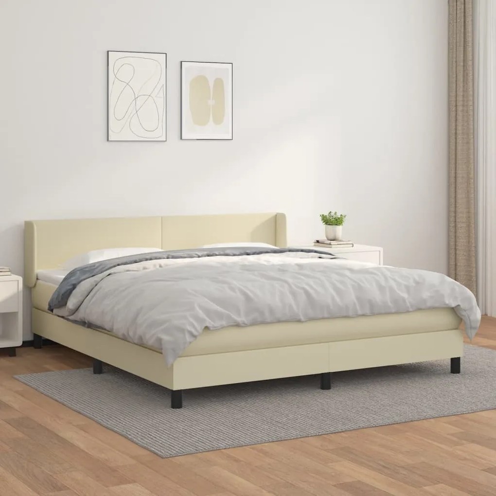 vidaXL Cama com molas/colchão 160x200 cm couro artificial cor creme