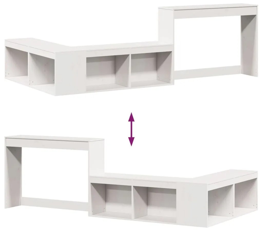Mesa cabeceira c/ secretária 232x112x75 cm pinho maciço branco