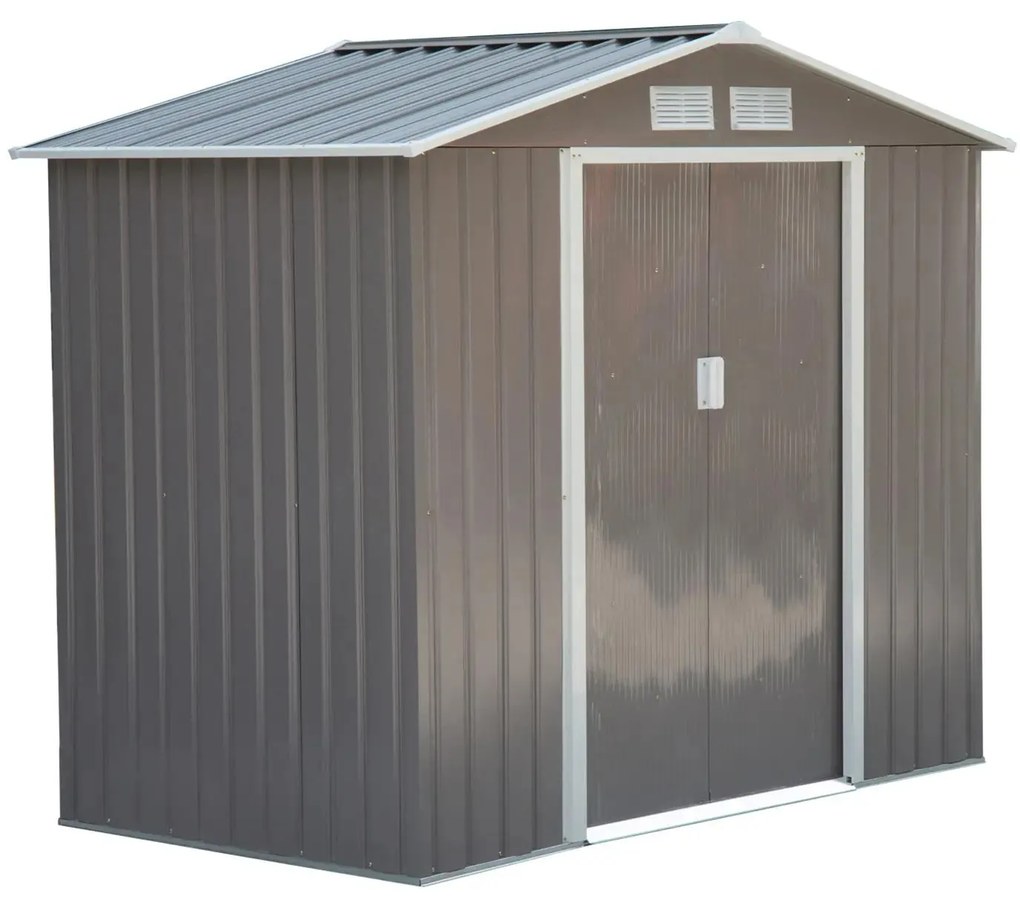 Outsunny Abrigo de Jardim Metálico de Exterior 213x130x185 cm Abrigo de Jardim com 2 Portas Deslizantes e 4 Janelas Cinza Claro | Aosom Portugal