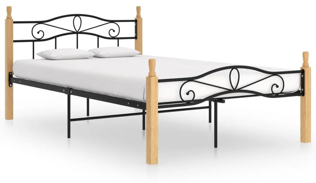 vidaXL Estrutura de cama 120x200cm metal/madeira carvalho maciça preto