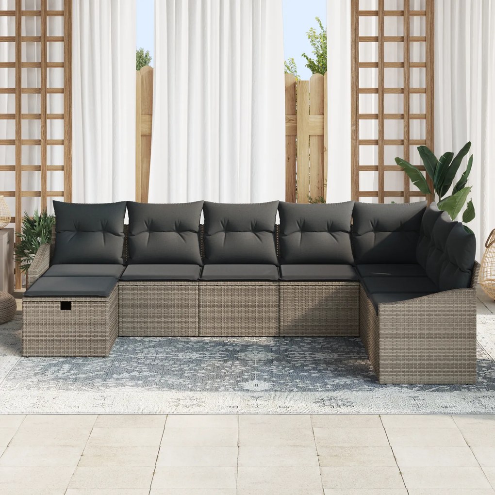 Conjunto de Sofá de Jardim de 8 Peças com Almofadas Cinza Rattan Polím