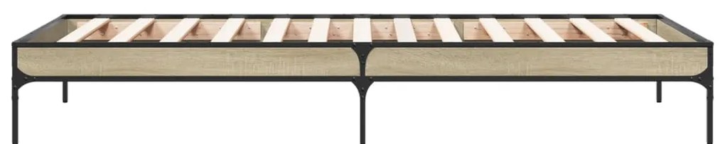 Estrutura de cama derivados de madeira e metal carvalho sonoma