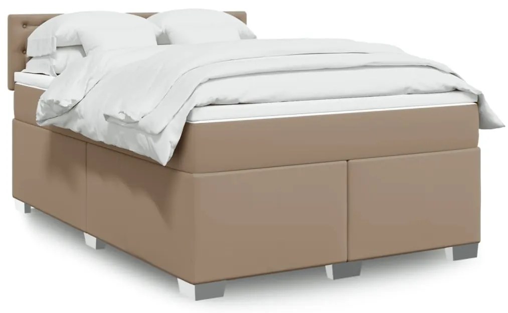 vidaXL Cama com molas/colchão 140x190 cm couro artificial cappuccino