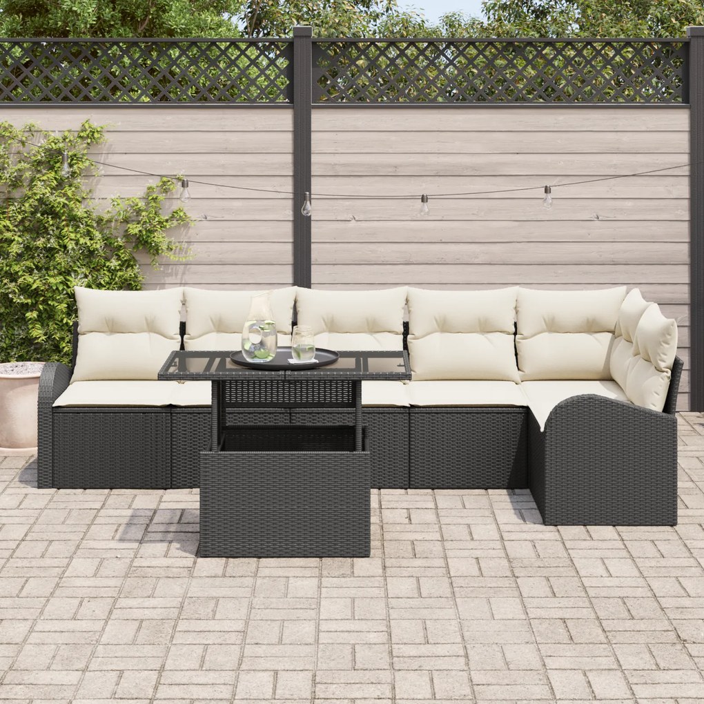 Conjunto de Sofá de Jardim vidaXL 7 Peças com Almofadas em Rattan Poli