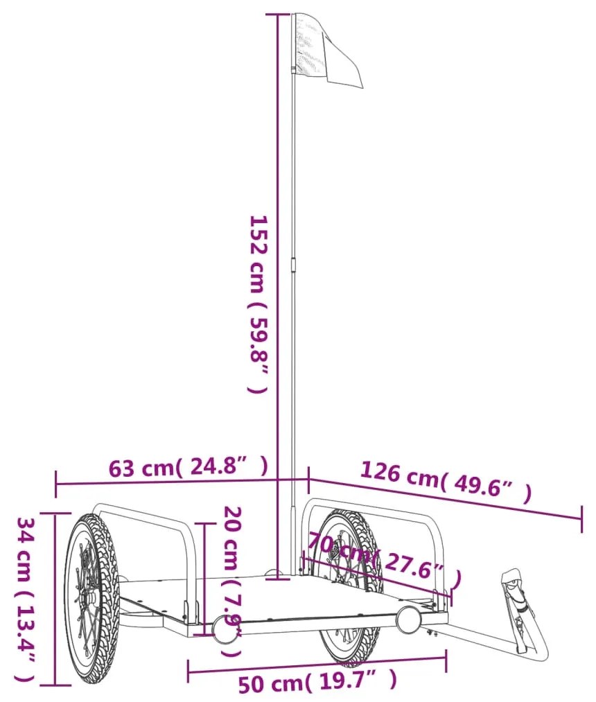 Reboque para bicicleta 126x63x34 cm ferro preto