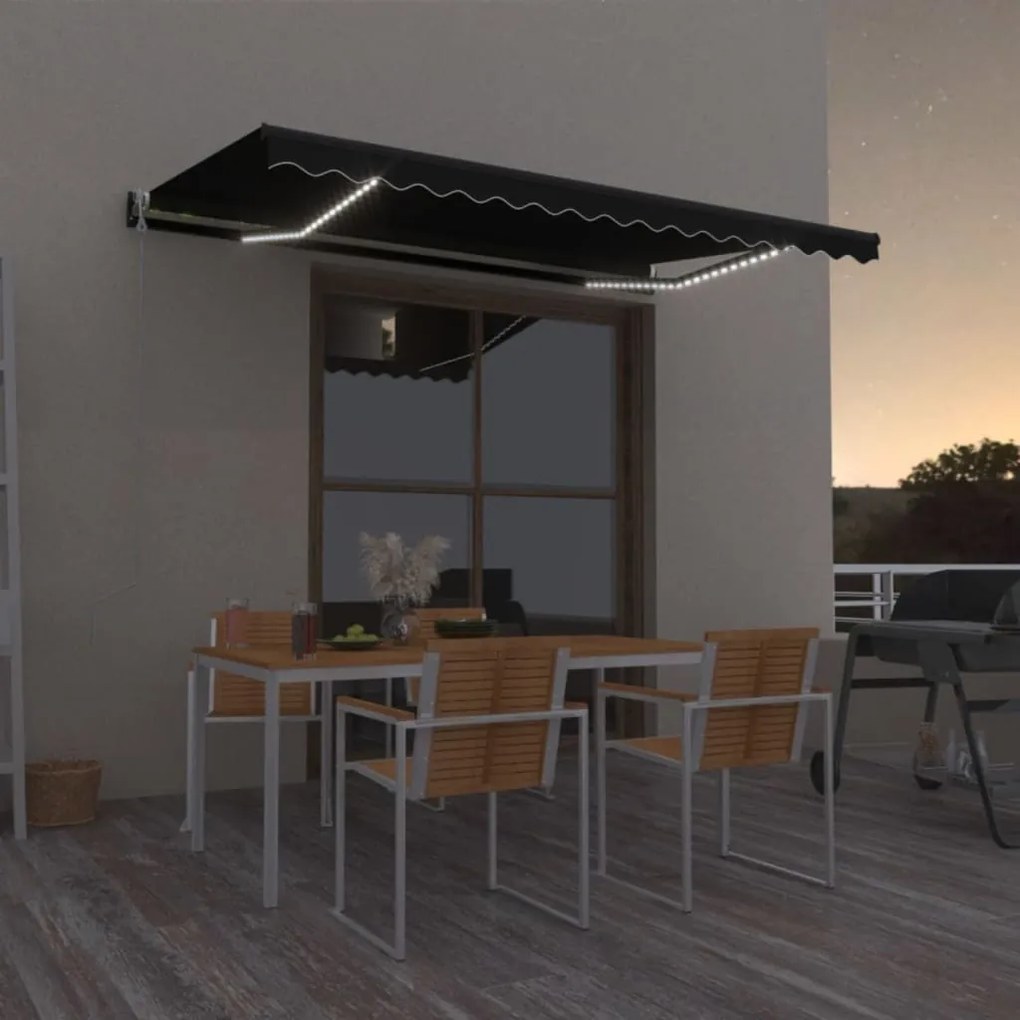 Toldo automático com LED e sensor de vento 450x350 cm antracite