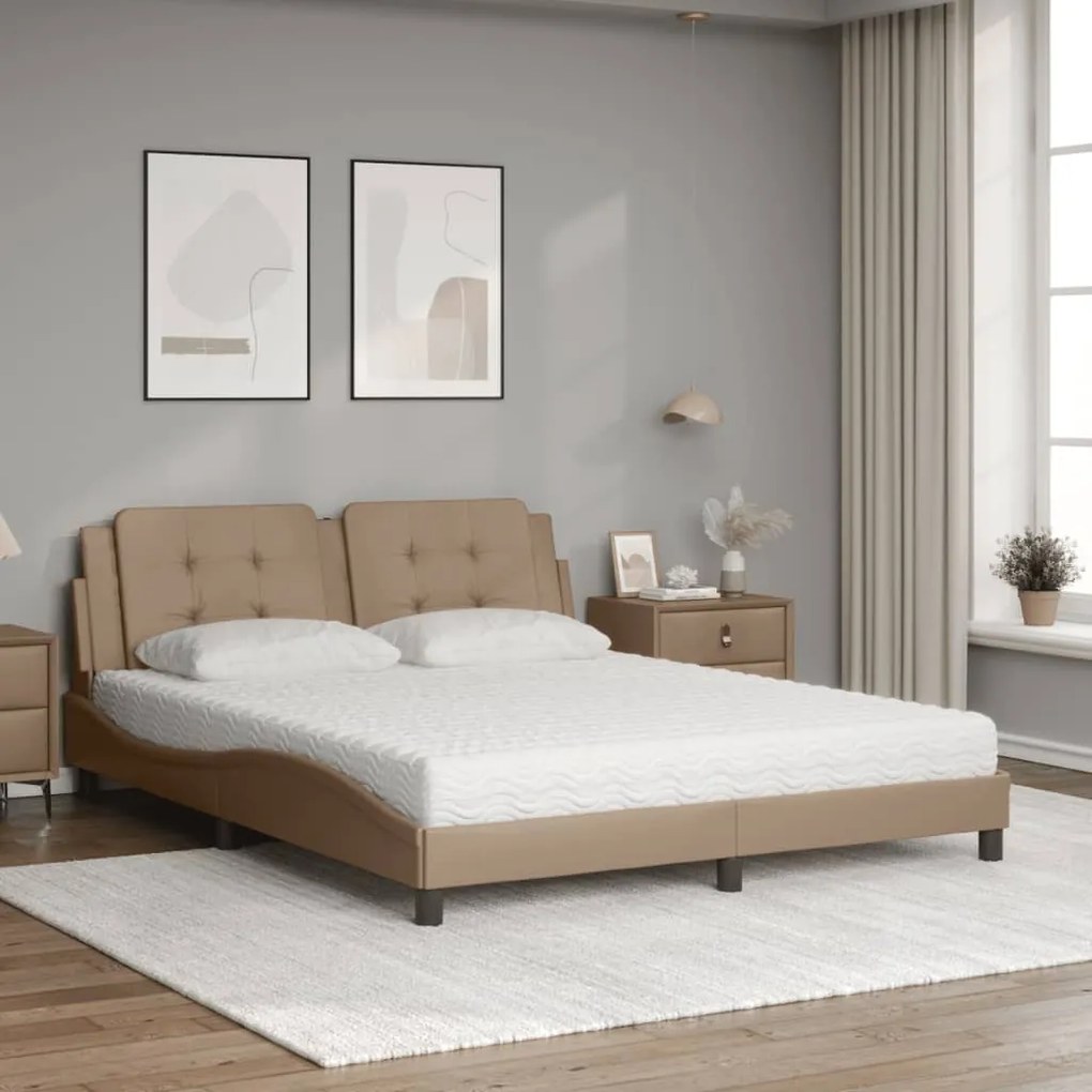 Cama com colchão 160x200 cm couro artificial cappuccino