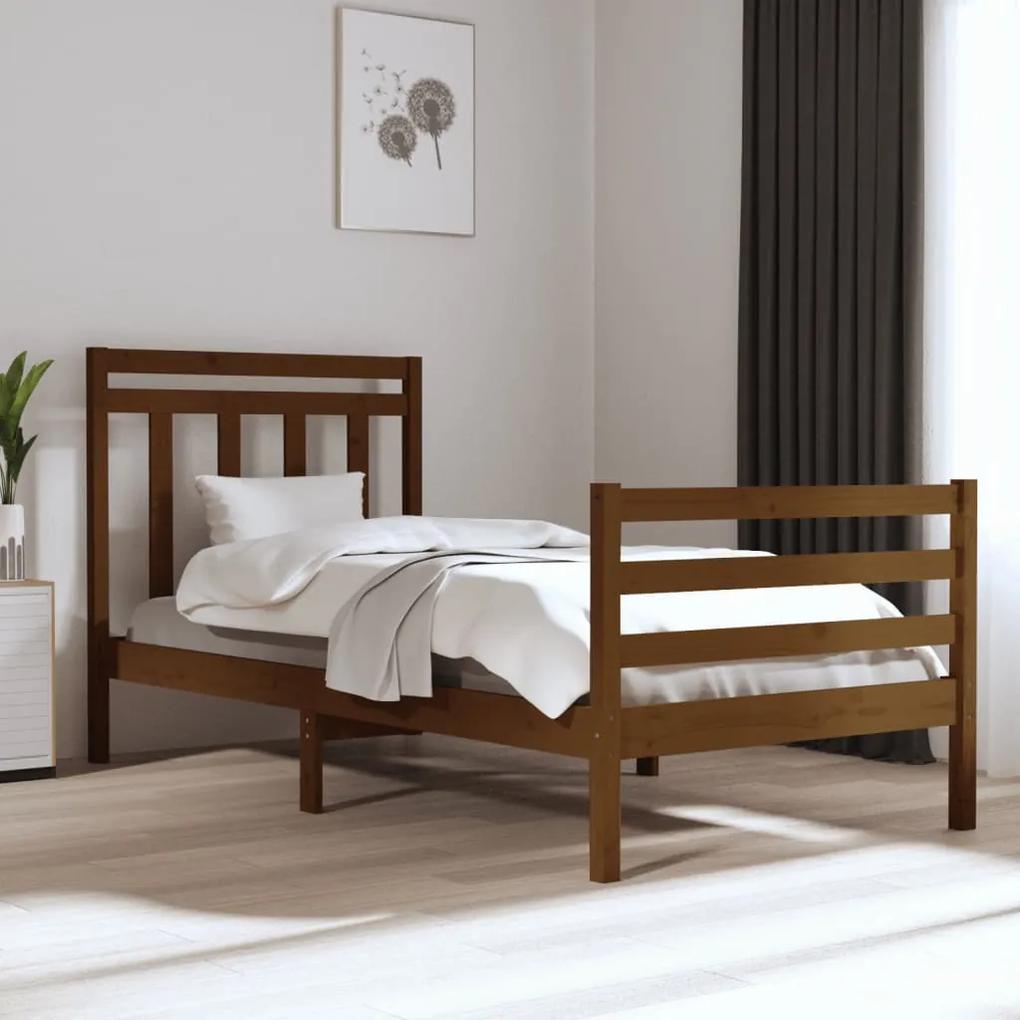 Estrutura de cama 100x200 cm madeira maciça castanho mel