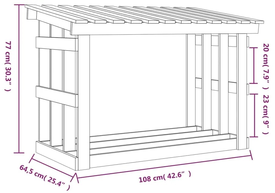 Suporte para lenha 108x64,5x77 cm pinho maciço cinzento