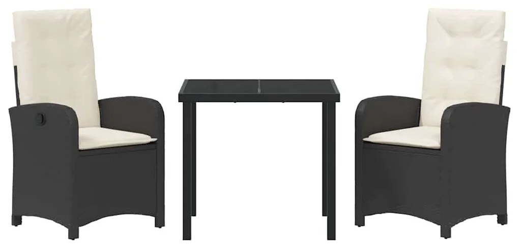Conjunto de Jantar de Jardim com Almofadas de Rattan Preto