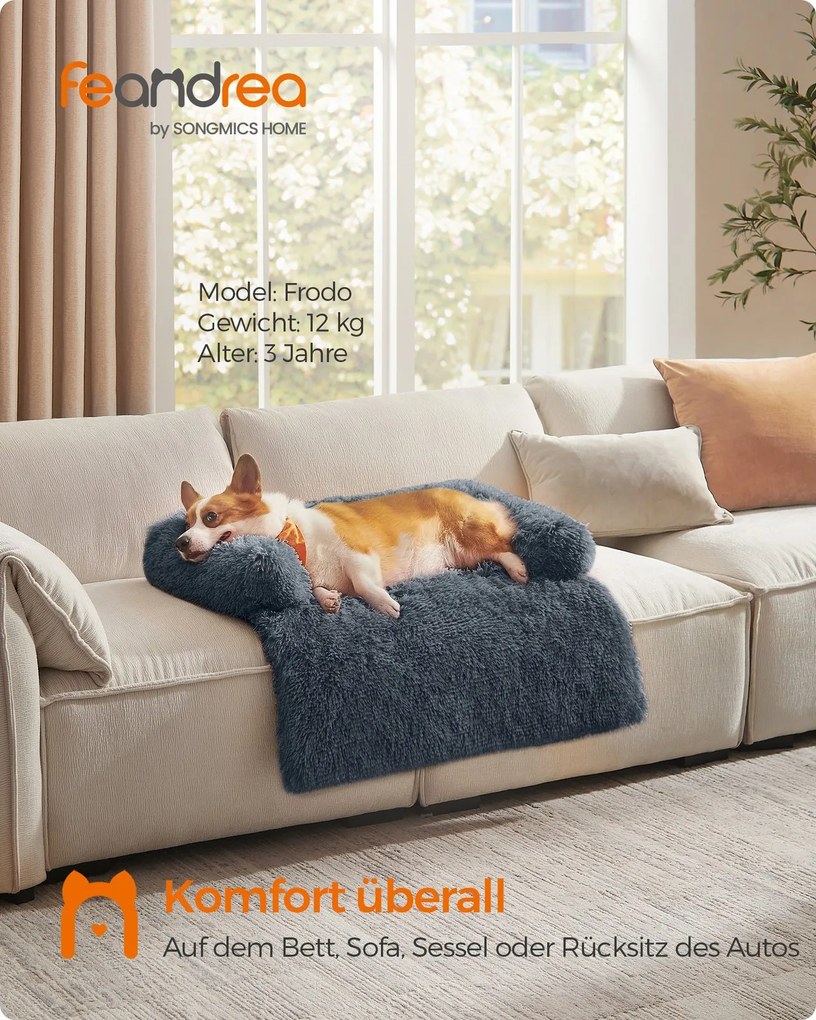 Cama para cães para o sofá L, de pelúcia, 95 x 85 x 16 cm, cinzento escuro