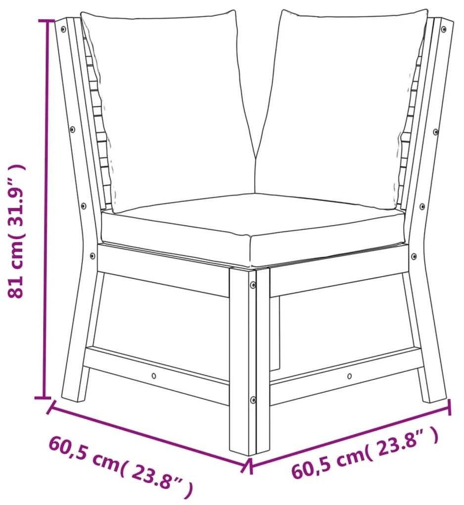 7 pcs conjunto de jantar p/ jardim c/ almofadões acácia maciça