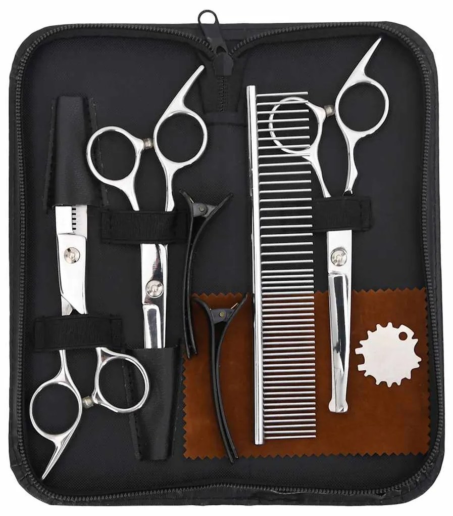 7 pcs conjunto de tesouras de tosquia para cães aço inoxidável