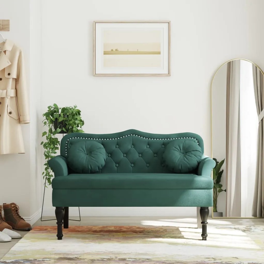 vidaXL Banco com almofadões 120,5x65x75 cm veludo verde-escuro