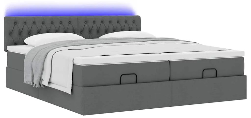 Estrutura de cama otomana com colchões tecido cinzento escuro