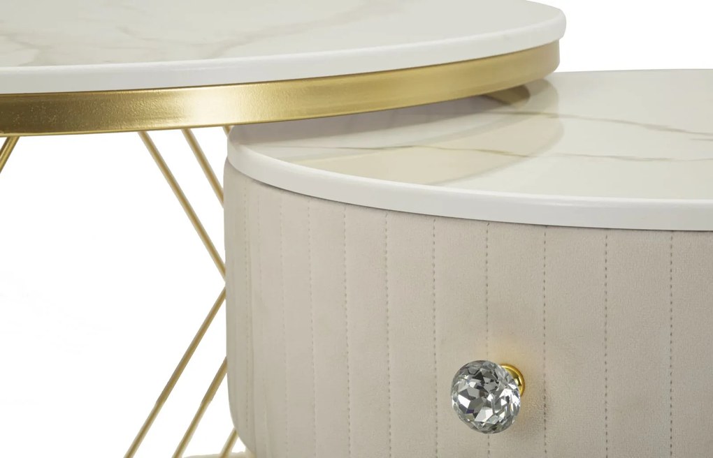 MESAS DE CAFÉ VOTIX CONJUNTO DE 2 UNIDADES CM Ø 70X48-50X43,5 CREME E DOURADO
