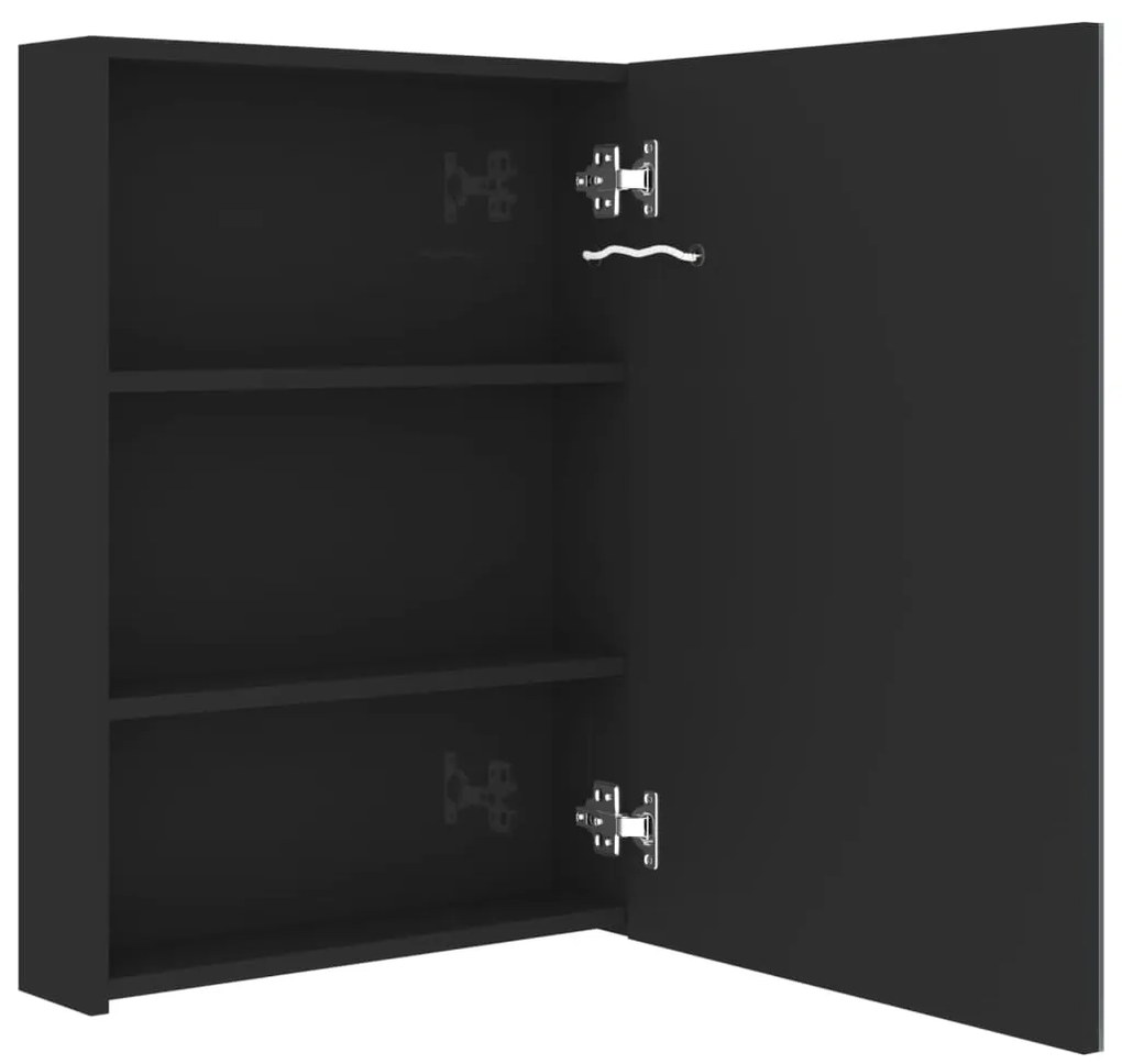Armário espelhado casa de banho LED 50x13x70 cm preto brilhante