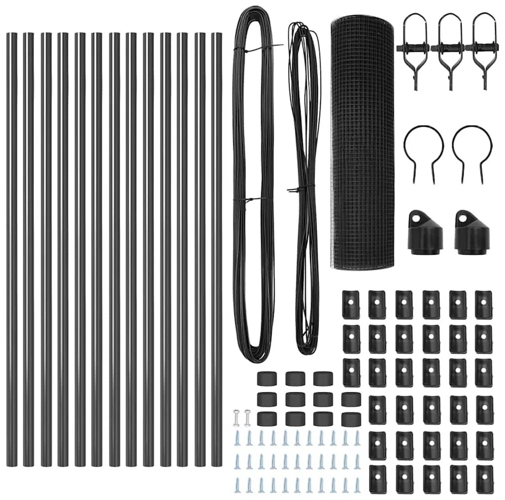 Conjunto de Poste de Cerca Conjunto de 2 Cinza Metal 25 x 0.5 m